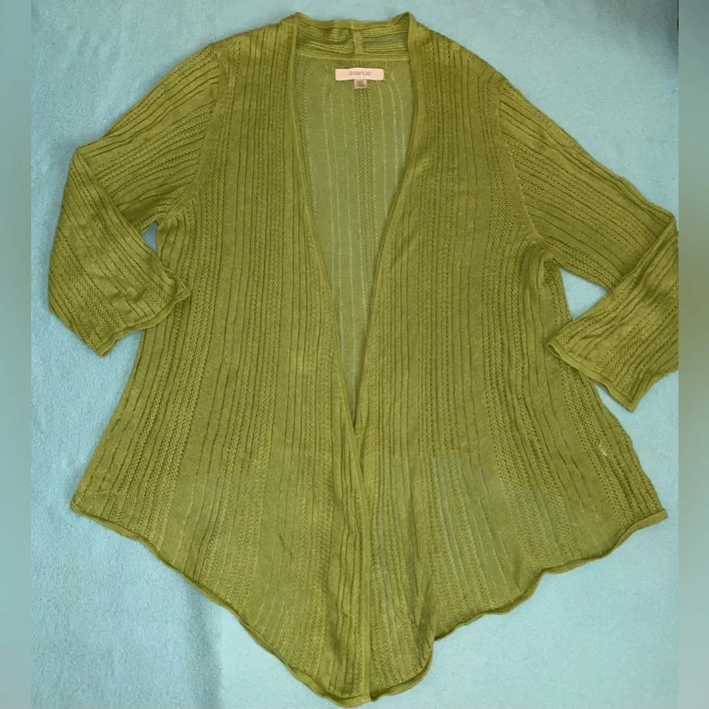 AVENUE crochet knit open front waterfall cardigan long sleeve sweater size 18-20